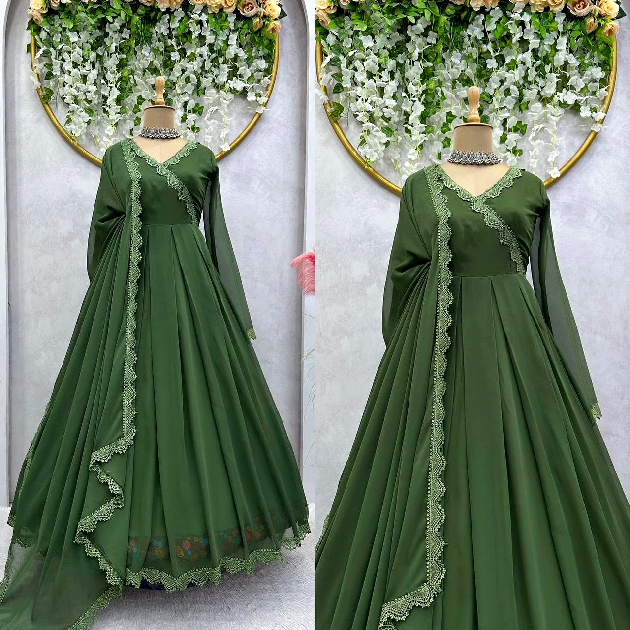 Elegant Designer Gown with Lace Work and Faux Georgette Dupatta - Multiple Sizes Available image 3