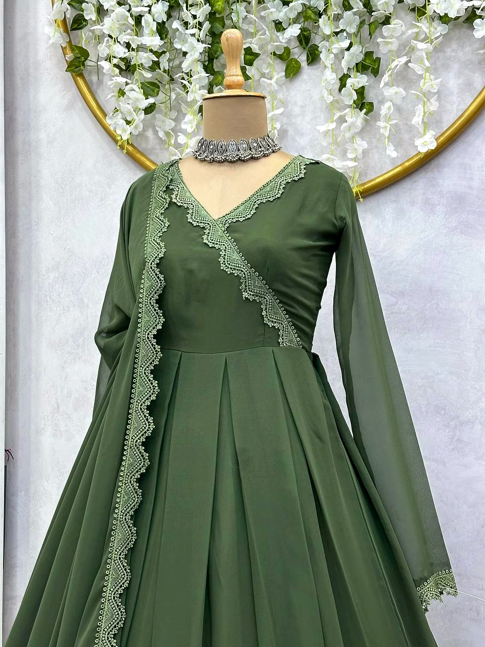 Elegant Designer Gown with Lace Work and Faux Georgette Dupatta - Multiple Sizes Available image 5
