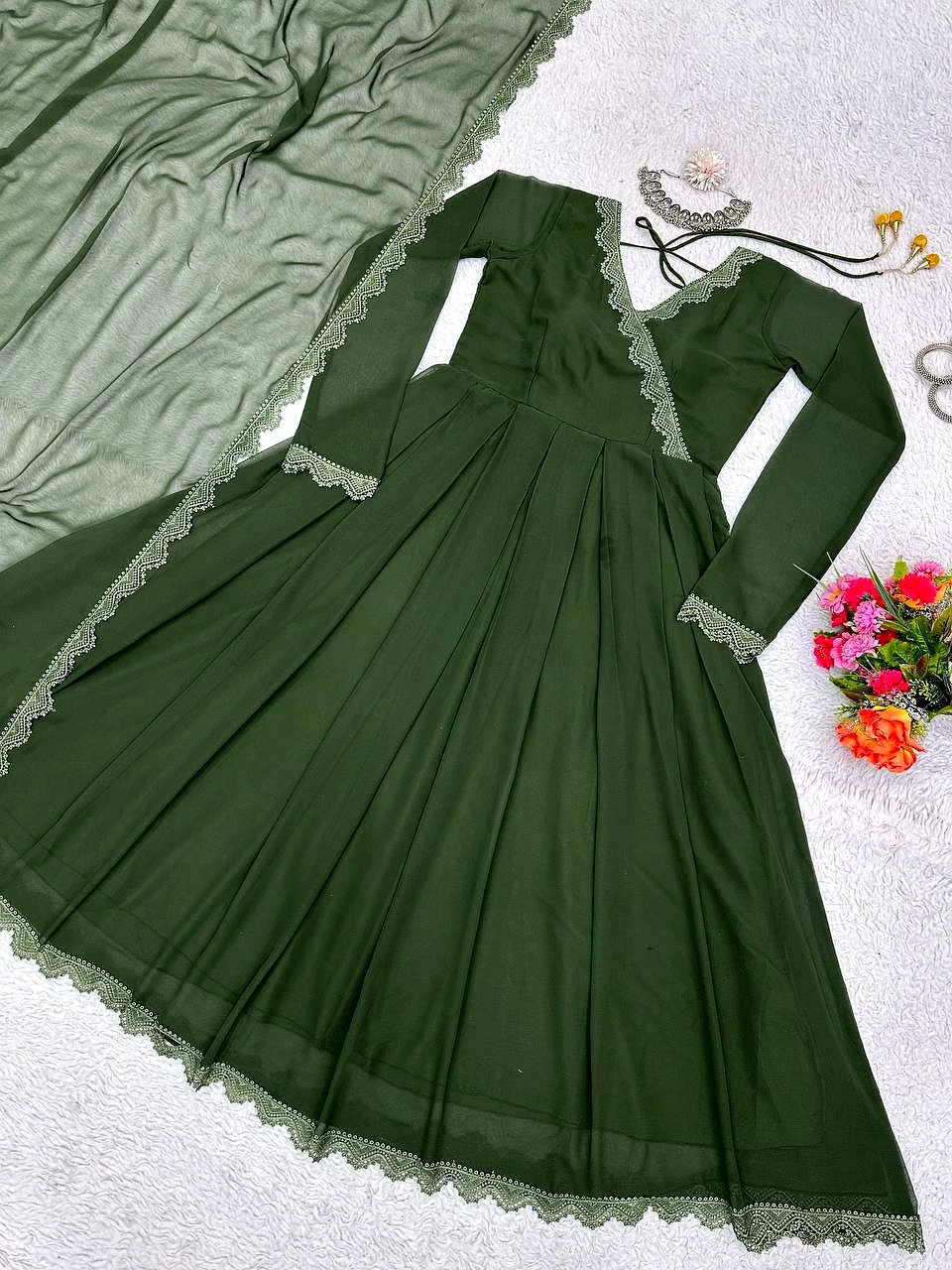 Elegant Designer Gown with Lace Work and Faux Georgette Dupatta - Multiple Sizes Available image 6