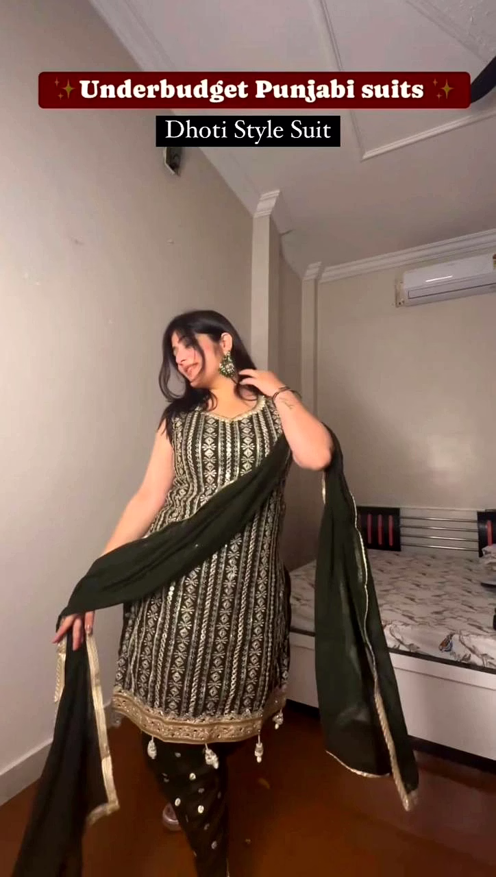 ynf beautiful designer faux georgette suit with dhoti & dupatta, sequins & thread work
