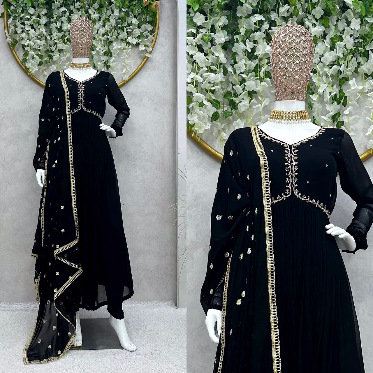 ynf elegant faux georgette designer suit with hand work and sequins dupatta