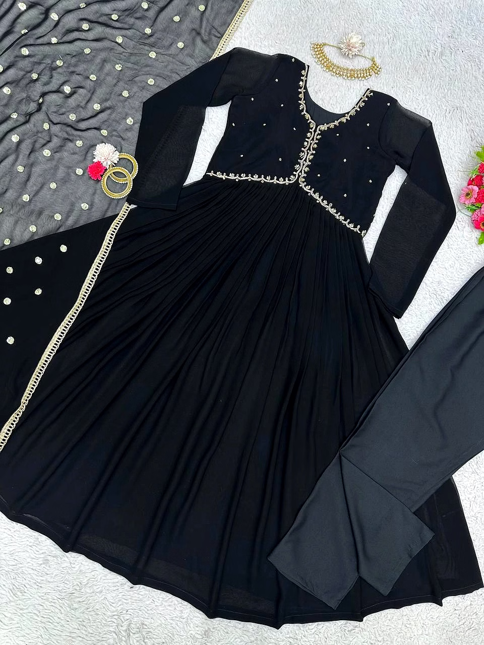 Elegant Faux Georgette Designer Suit with Hand Work and Sequins Dupatta image 4