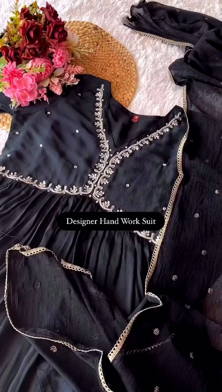 Elegant Faux Georgette Designer Suit with Hand Work and Sequins Dupatta image 6