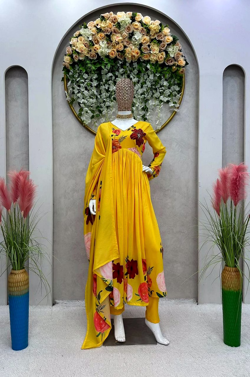 Designer Side Cut Muslin Suit with Hand Work & Crepe Pants, Includes Digital Print Dupatta image 2
