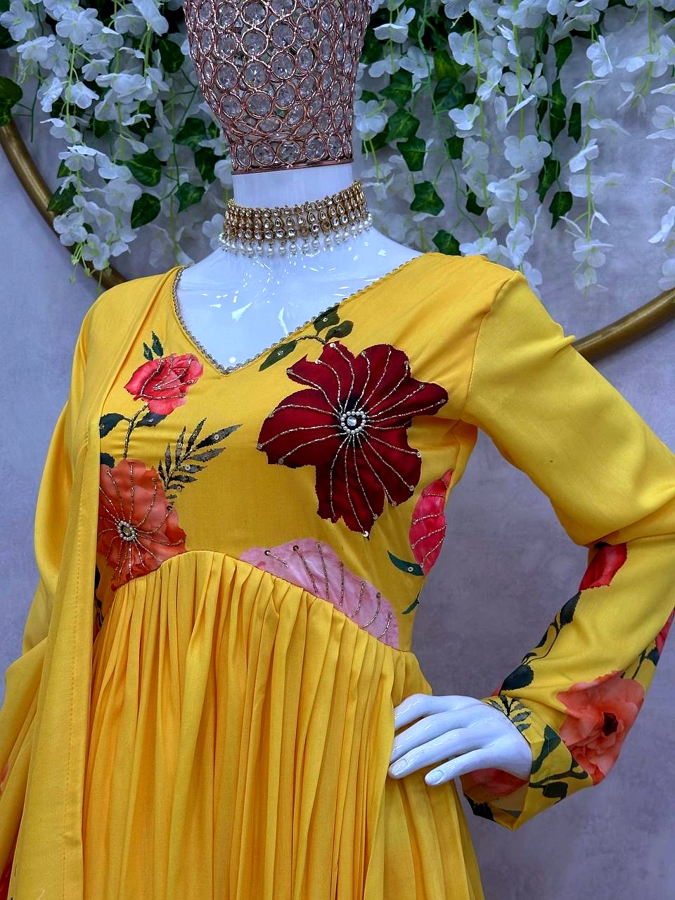 Designer Side Cut Muslin Suit with Hand Work & Crepe Pants, Includes Digital Print Dupatta image 3