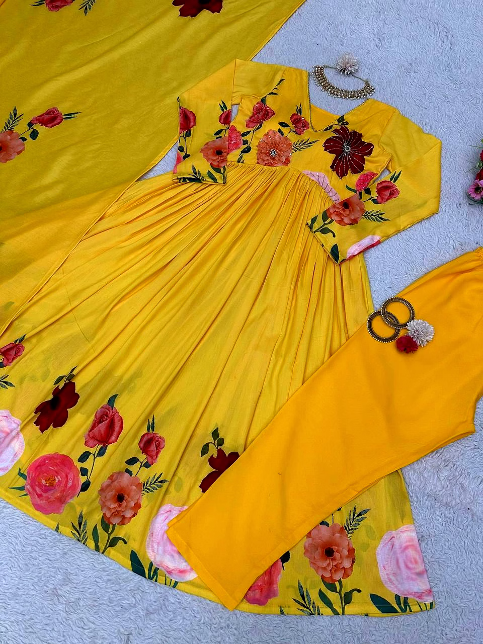 Designer Side Cut Muslin Suit with Hand Work & Crepe Pants, Includes Digital Print Dupatta image 4