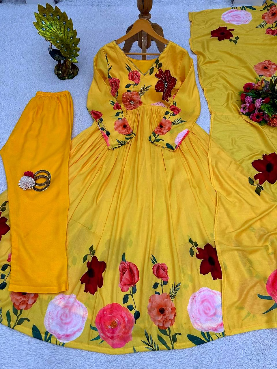 Designer Side Cut Muslin Suit with Hand Work & Crepe Pants, Includes Digital Print Dupatta image 5