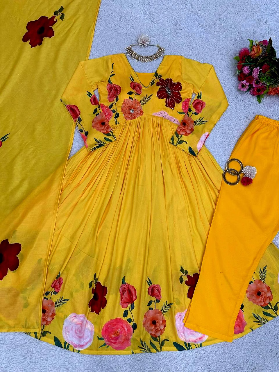 Designer Side Cut Muslin Suit with Hand Work & Crepe Pants, Includes Digital Print Dupatta image 6