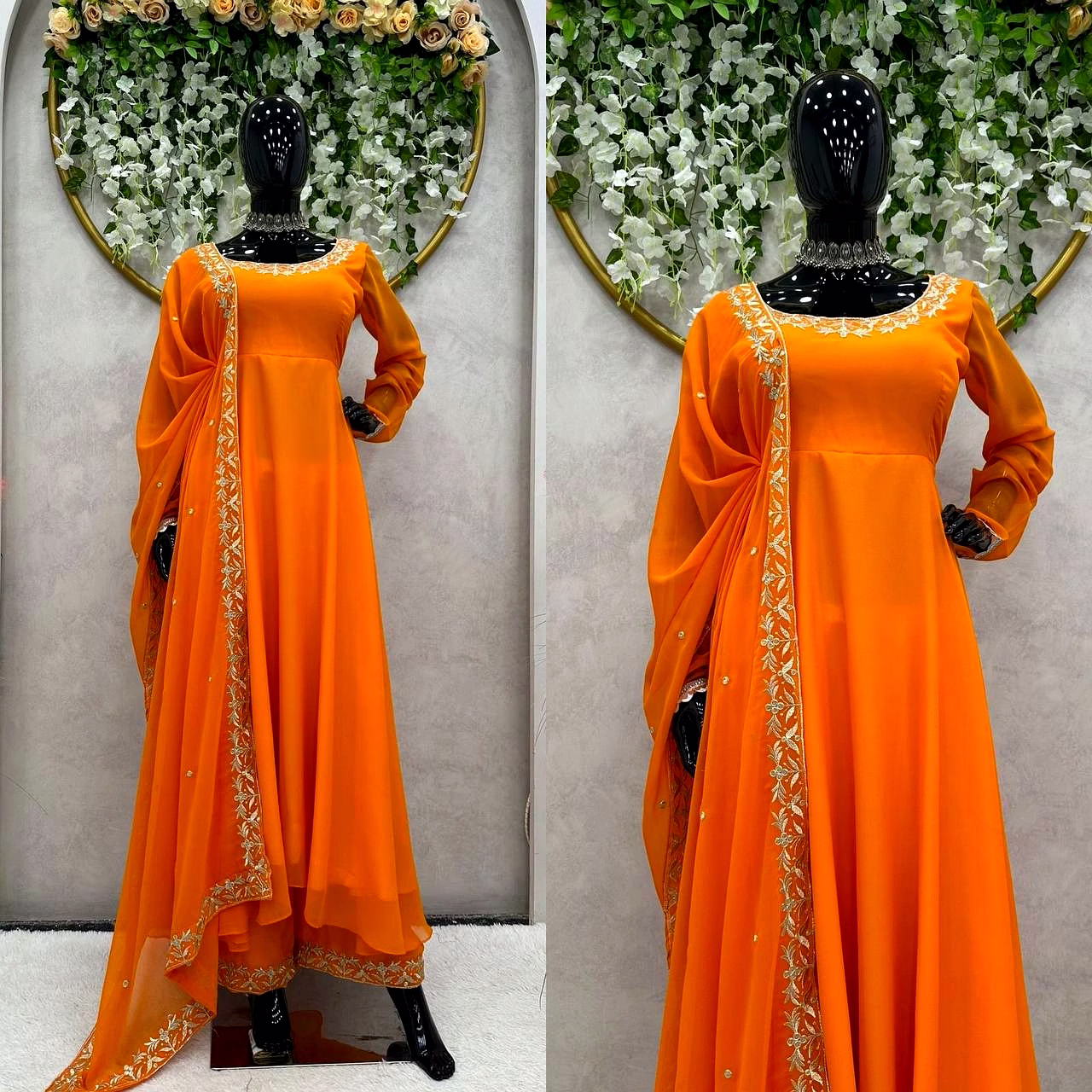 Designer Faux Georgette Suit with Thread Work and Plazo Pant Set image 3