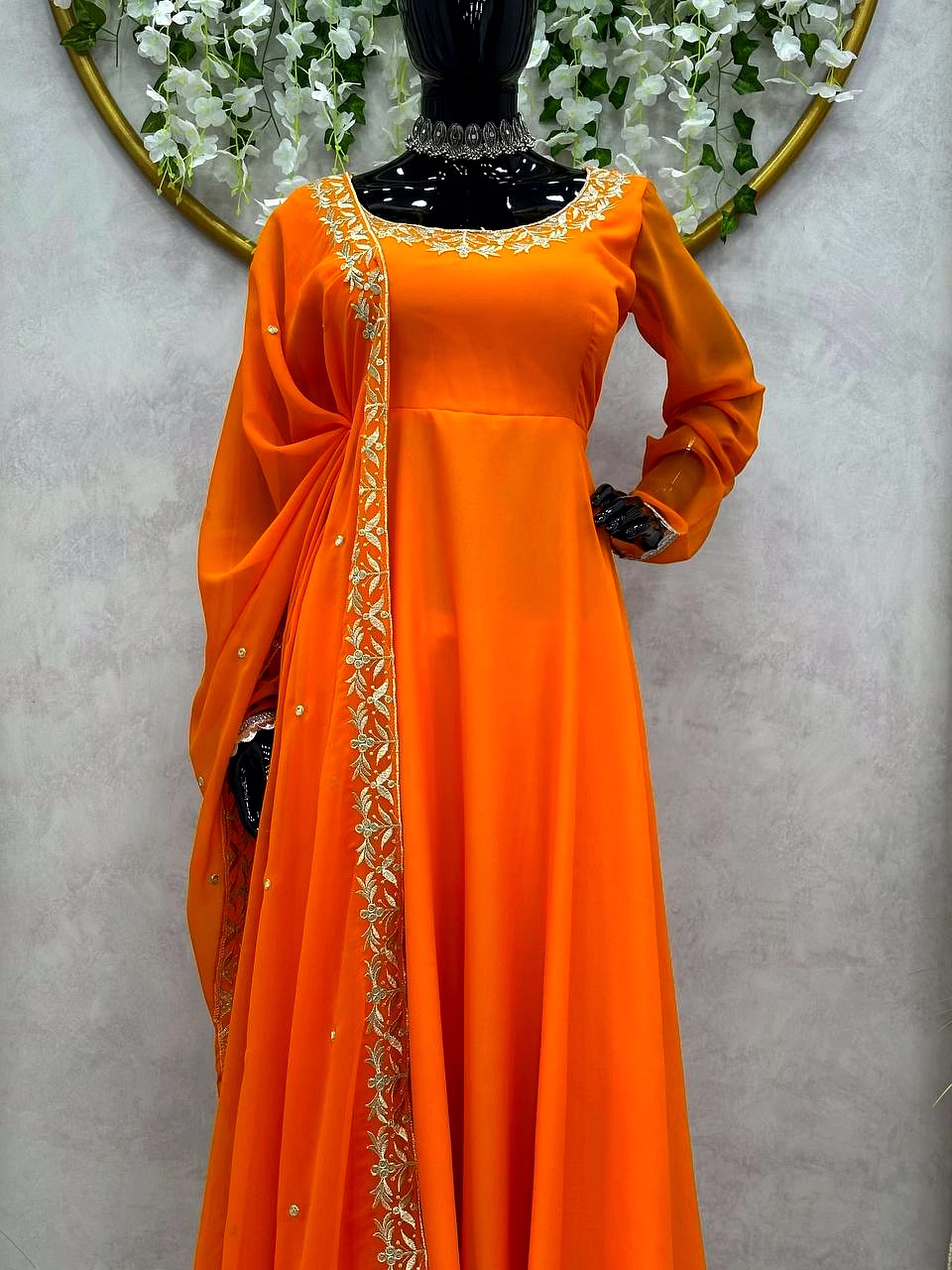 Designer Faux Georgette Suit with Thread Work and Plazo Pant Set image 5