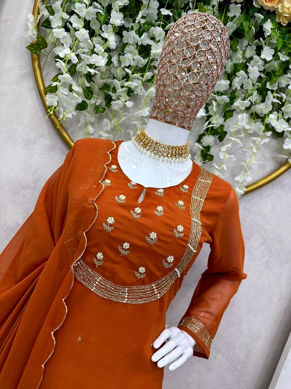 Elegant Faux Georgette Designer Suit with Hand Work, Pant & Dupatta Set image 3