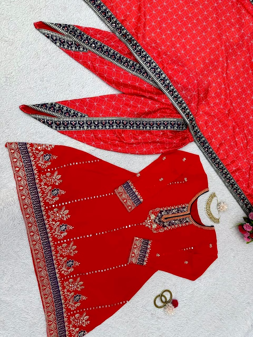 Faux Georgette Suit with 9MM Sequence and Thread Work, Size L(40) M, XL(42), XXL(44), 0.900 Weight. Silk Dhoti with Digital Print and Thread with Sequence Work, Free Size (Stitched with Elastic). Silk Dupatta with Digital Print and Thread with Sequence Work, Size 2.2M. image 5