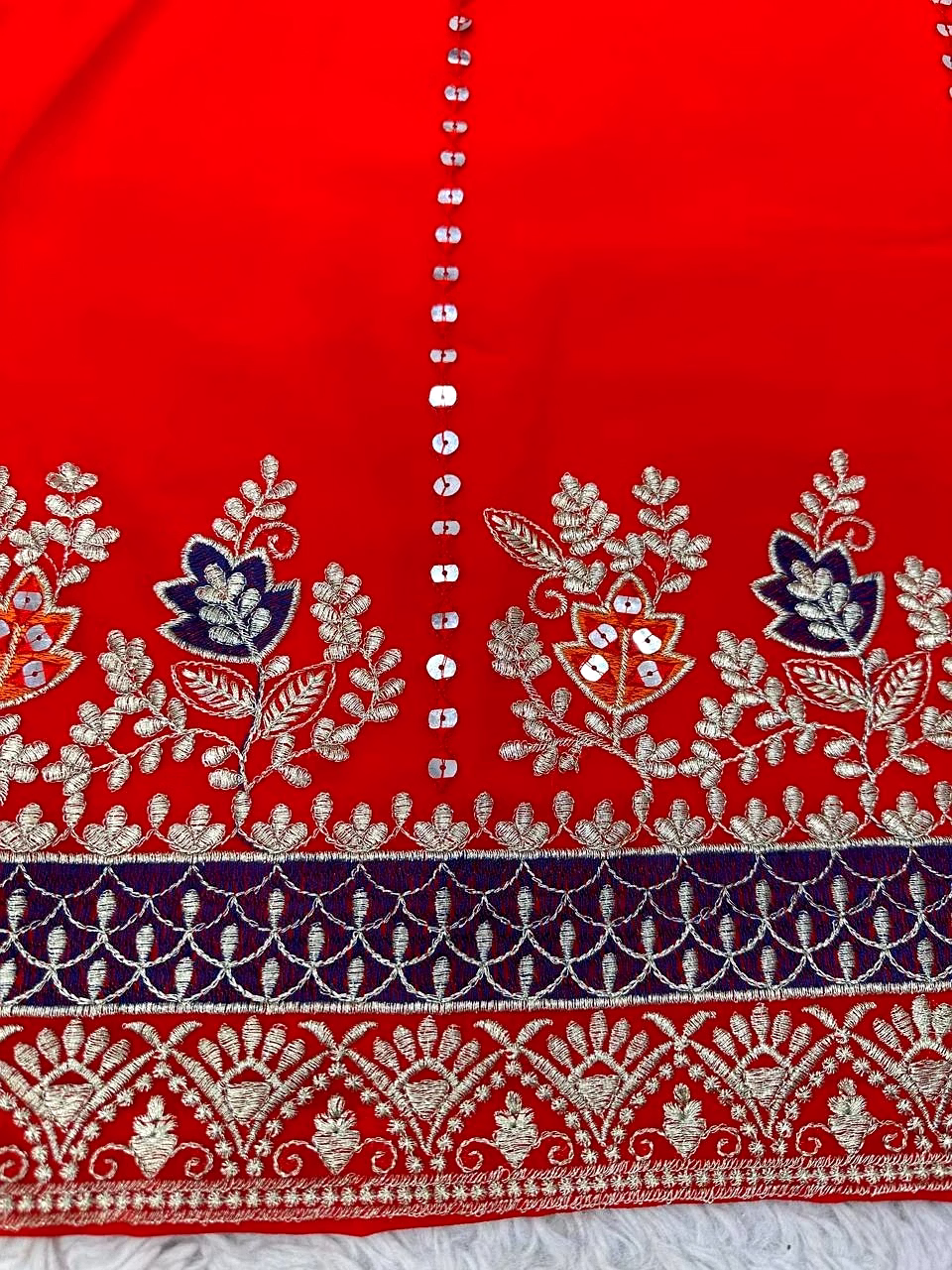 Faux Georgette Suit with 9MM Sequence and Thread Work, Size L(40) M, XL(42), XXL(44), 0.900 Weight. Silk Dhoti with Digital Print and Thread with Sequence Work, Free Size (Stitched with Elastic). Silk Dupatta with Digital Print and Thread with Sequence Work, Size 2.2M. image 6
