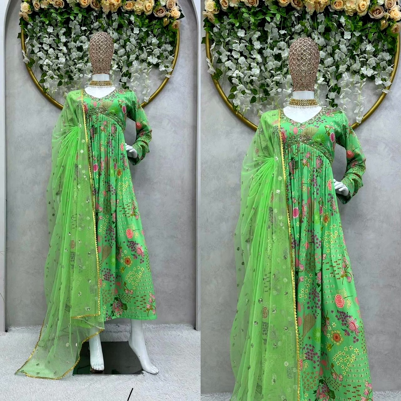Designer Padded Suit Set - Muslin Cotton, Digital Print, Hand Work, Crepe Pants, Faux Georgette Dupatta image 3