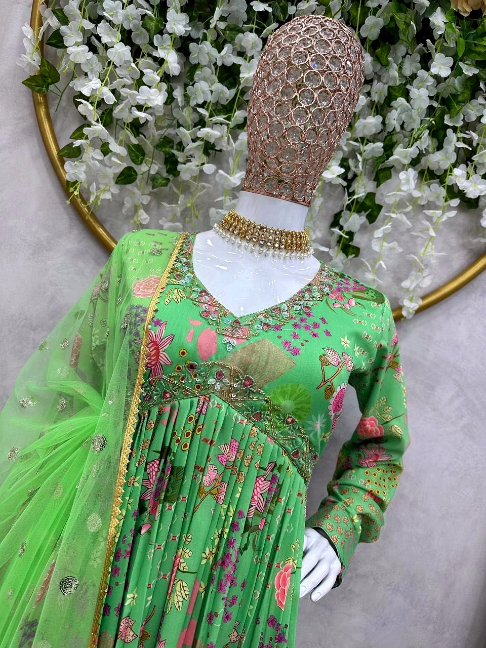 Designer Padded Suit Set - Muslin Cotton, Digital Print, Hand Work, Crepe Pants, Faux Georgette Dupatta image 5