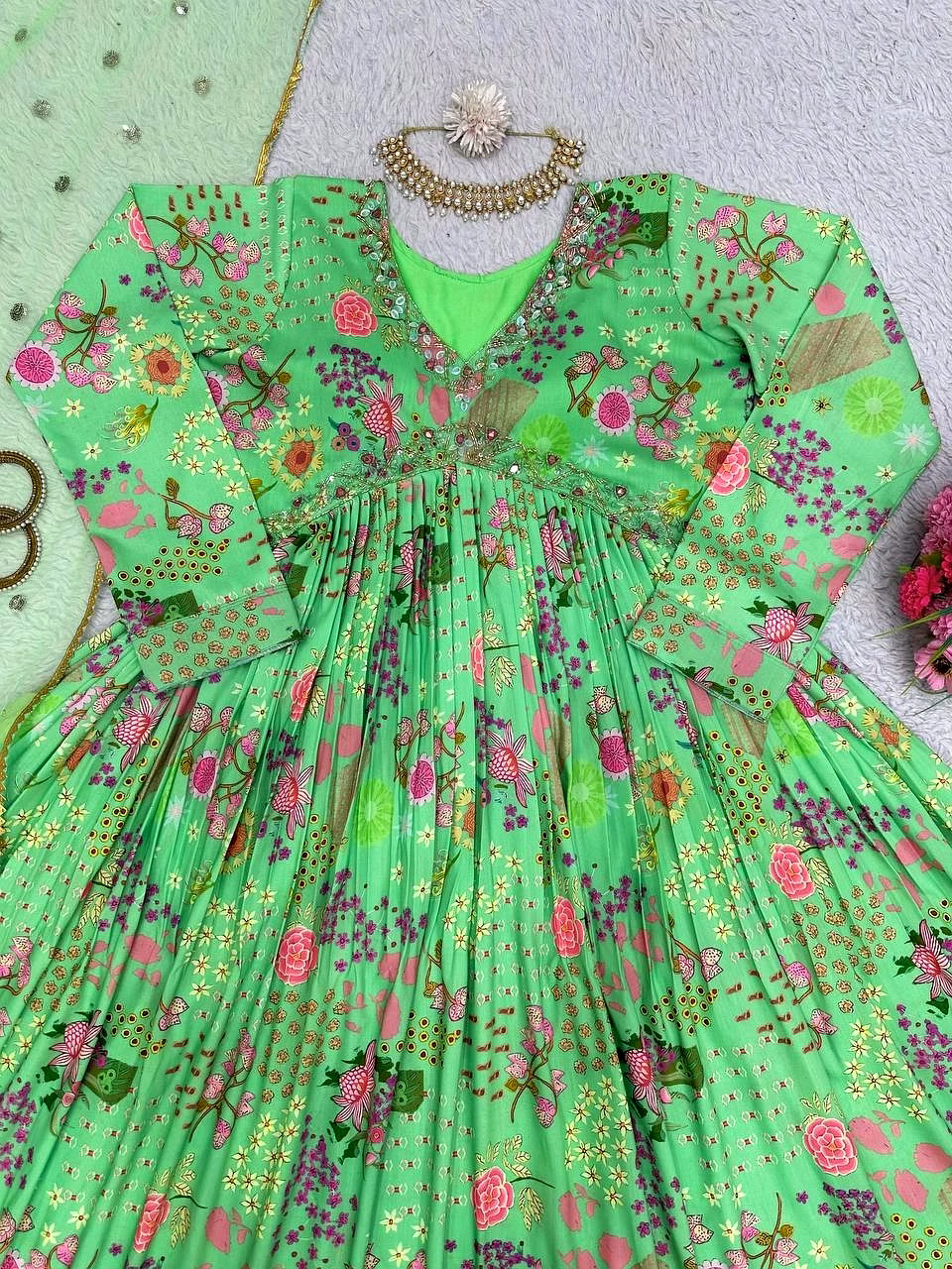 Designer Padded Suit Set - Muslin Cotton, Digital Print, Hand Work, Crepe Pants, Faux Georgette Dupatta image 6
