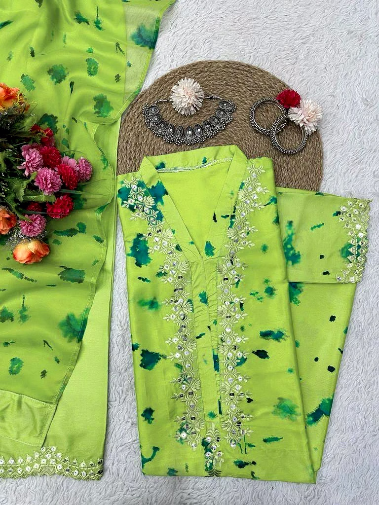 Beautiful Designer Suit on Crep Silk with Digital Print and Sequin Work, Crep Silk Pent, and Tibby Silk Dupatta with Digital Print - Size M(38), L(40), XL(42), XXL(44), XXXL(46), Free Size Pent, and 2.2M Dupatta image 2