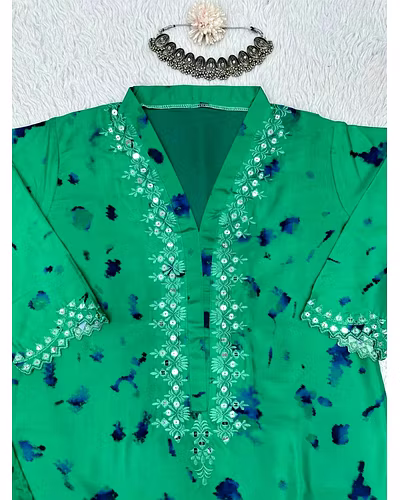 Beautiful Designer Suit on Crep Silk with Digital Print and Sequin Work, Crep Silk Pent, and Tibby Silk Dupatta with Digital Print - Size M(38), L(40), XL(42), XXL(44), XXXL(46), Free Size Pent, and 2.2M Dupatta-L-Green-1