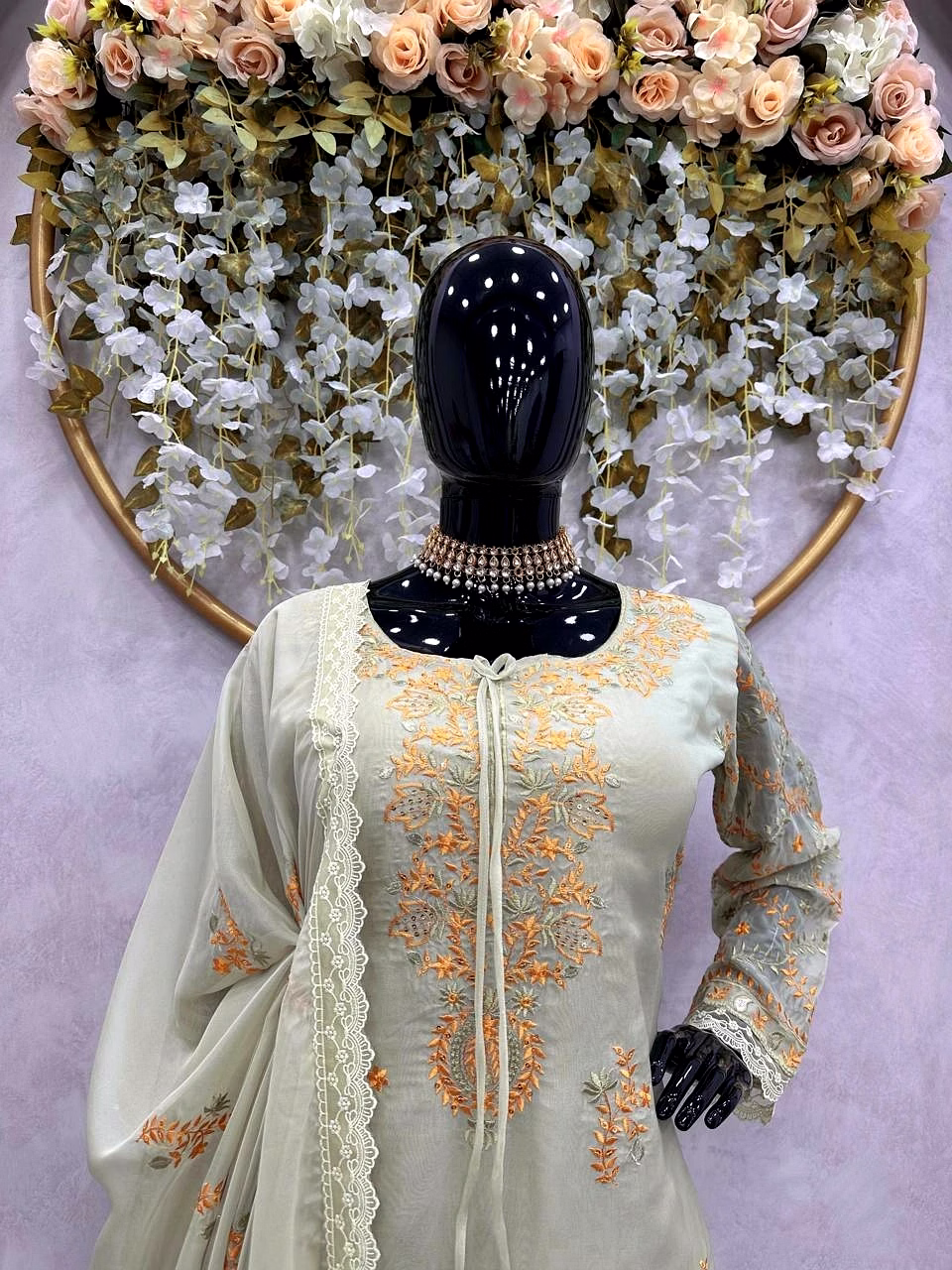 Beautiful Designer Suit Set | Tibby Silk Fabric | Heavy Thread & Sequence Work | Matching Dupatta | Crepe Pants | Size up to 42 | 0.800 GRM | Full-Stitched | Elastic Waist | 2.2M Dupatta Size image 3
