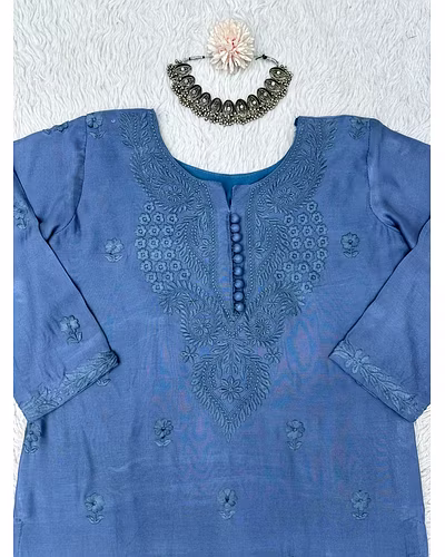 💃🏻💃🏻 Elegant Muslin Suit with Thred Work, 40&quot; Length, 0.700 GRM Weight, Size up to 42 (Free size) and 👖👖 Stylish Havy Reyon Pent with Thred Work, 40&quot; Length, Full Stiched with Elastic (up to 42) Size-Grey-2