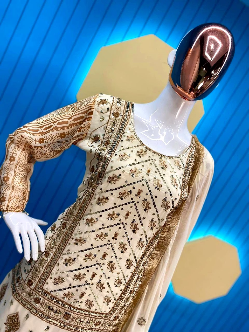 Designer Tafeta Satin Suit with Sequin & Thread Work, Faux Georgette Dupatta - M/L/XL (45") - 0.900 Grm image 10
