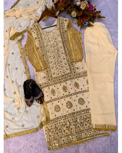 Designer Tafeta Satin Suit with Sequin &amp; Thread Work, Faux Georgette Dupatta - M/L/XL (45&quot;) - 0.900 Grm-Black-M-10