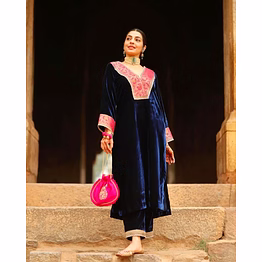 ynf velvet suit with jacquard lace work, 0.750 kg, m(38)-xl(42), side pocket, velvet pent, lace work, full stiched, elastic (up to 42)