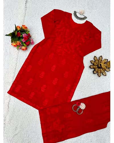 💃🏻💃🏻Havy Reyon Chain-Stitch Suit, Weight 0.700 GRM, Colour 6, Length 40, Size M(38)-XXL(44)💃🏻💃🏻
👖Havy Reyon Chain-Stitch Palzoo, Length 40, Size Full Stiched with Elastic (up to 44)👖-Red-XXL-2