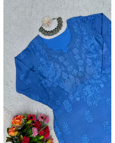 💃🏻💃🏻Havy Reyon Chain-Stitch Suit, Weight 0.700 GRM, Colour 6, Length 40, Size M(38)-XXL(44)💃🏻💃🏻
👖Havy Reyon Chain-Stitch Palzoo, Length 40, Size Full Stiched with Elastic (up to 44)👖-Blue-M-2