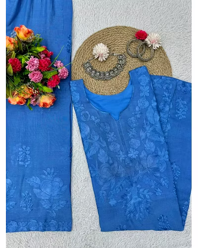 💃🏻💃🏻Havy Reyon Chain-Stitch Suit, Weight 0.700 GRM, Colour 6, Length 40, Size M(38)-XXL(44)💃🏻💃🏻
👖Havy Reyon Chain-Stitch Palzoo, Length 40, Size Full Stiched with Elastic (up to 44)👖-Blue-M-9