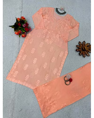 💃🏻💃🏻Havy Reyon Chain-Stitch Suit, Weight 0.700 GRM, Colour 6, Length 40, Size M(38)-XXL(44)💃🏻💃🏻
👖Havy Reyon Chain-Stitch Palzoo, Length 40, Size Full Stiched with Elastic (up to 44)👖-Cream-M-8