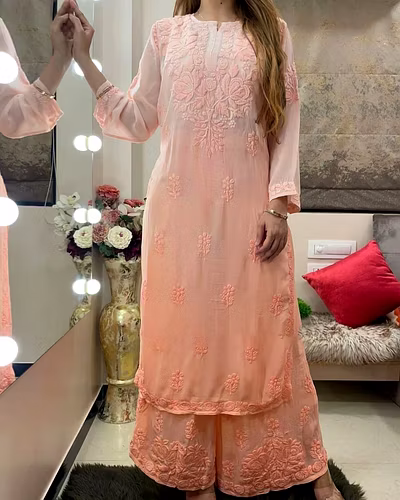 💃🏻💃🏻Havy Reyon Chain-Stitch Suit, Weight 0.700 GRM, Colour 6, Length 40, Size M(38)-XXL(44)💃🏻💃🏻
👖Havy Reyon Chain-Stitch Palzoo, Length 40, Size Full Stiched with Elastic (up to 44)👖-RKD1389-Cream-L