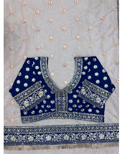 Designer Silk Saree with Thread &amp; Sequin Work and Mono Bengal Silk Blouse - Elegant Ethnic Wear-Beige-11