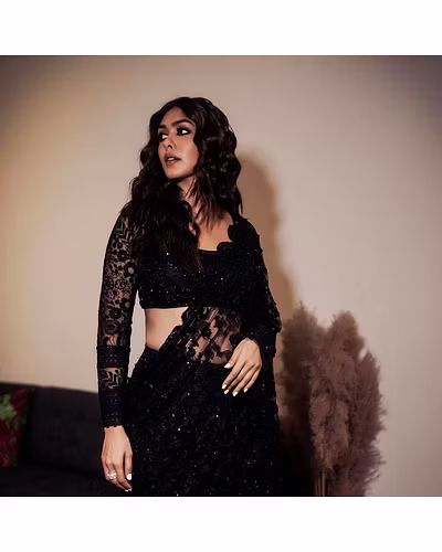 Beautiful Soft Net Designer Saree with Thread &amp; Sequence Work and Soft Net Blouse with Thread &amp; Sequence Work - Same Color-Black-1