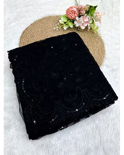 Beautiful Soft Net Designer Saree with Thread &amp; Sequence Work and Soft Net Blouse with Thread &amp; Sequence Work - Same Color-Black-9