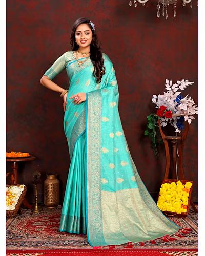 Soft Katan Silk Saree with Exquisite Zari Weaving, Resplendent Pallu, and Silk Weaving Blouse Piece-RMNX-316-Rama