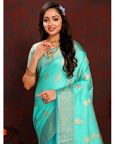 Soft Katan Silk Saree with Exquisite Zari Weaving, Resplendent Pallu, and Silk Weaving Blouse Piece-Rama-2