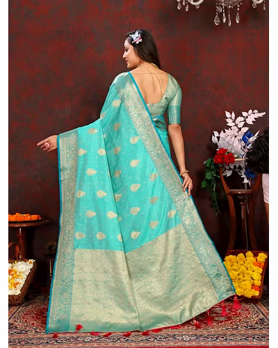 Soft Katan Silk Saree with Exquisite Zari Weaving, Resplendent Pallu, and Silk Weaving Blouse Piece-Rama-5