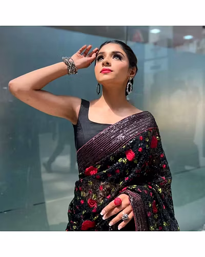 Heavy Soft Net Saree with Sequins Embroidery With Blouse Piecs-1