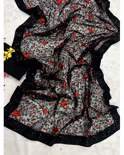 Heavy Soft Net Saree with Sequins Embroidery With Blouse Piecs-4