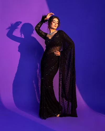 Soft Net Saree with Sequin Embroidered Pallu With Blouse Piecs-Black-2
