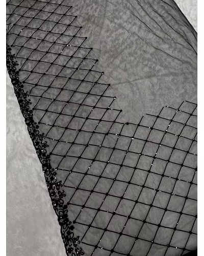 Soft Net Saree with Sequin Embroidered Pallu With Blouse Piecs-Black-4