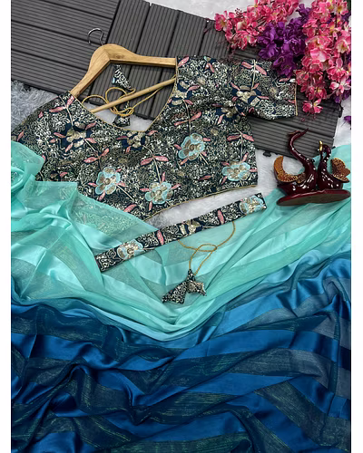 Satin Jari Saree with Sequin Embroidered Blouse With Blouse Piecs-Rama-4