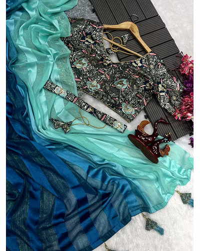 Satin Jari Saree with Sequin Embroidered Blouse With Blouse Piecs-Rama-8