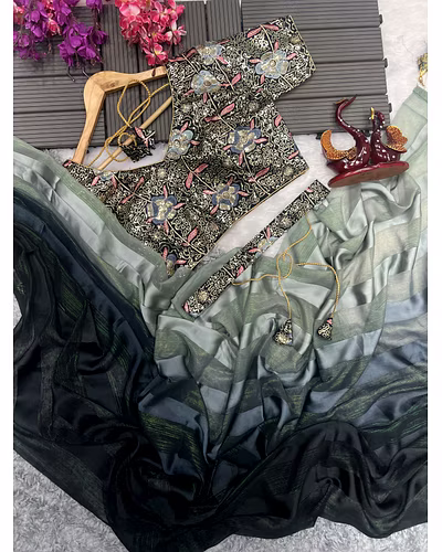 Satin Jari Saree with Sequin Embroidered Blouse With Blouse Piecs-RNC5318-Grey