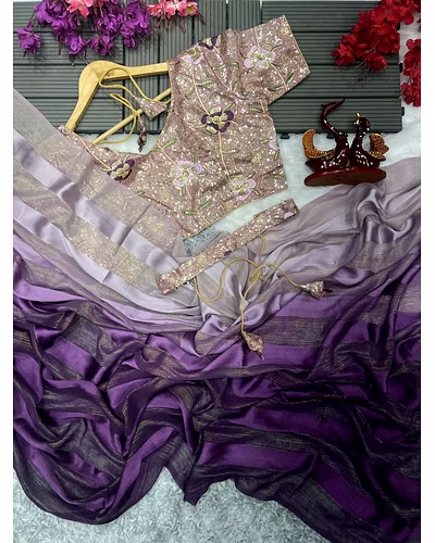 Satin Jari Saree with Sequin Embroidered Blouse With Blouse Piecs-Wine-2