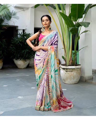 Heavy Soft Chinon With Mono Banglori Blouse Piecs-1