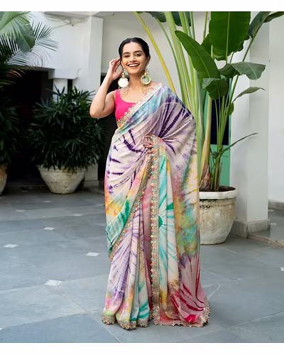 Heavy Soft Chinon With Mono Banglori Blouse Piecs-2