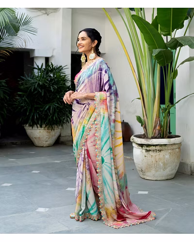 Heavy Soft Chinon With Mono Banglori Blouse Piecs-5