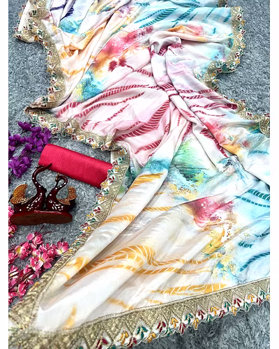 Heavy Soft Chinon With Mono Banglori Blouse Piecs-10